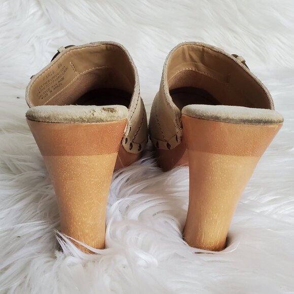 Steve Madden Faris Suede Studded Clogs Mules Wooden Heels SZ 8 - Picture 6 of 13